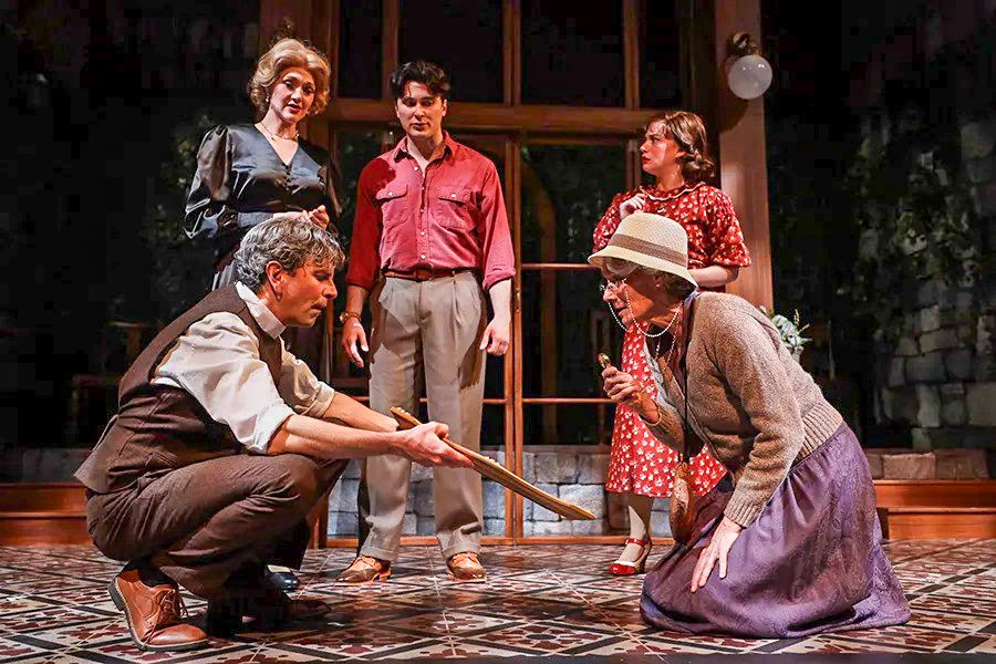 Foreground Vicar Clement (Barret O'Brien) and Miss Marple (Terry Bamberger). Photo from OCT website.